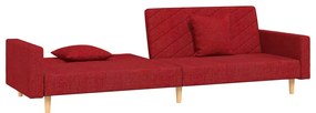 Sofá-cama 2 lugares com duas almofadas tecido vermelho tinto