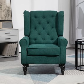 Poltrona de sala estofada com assento largo, pés de madeira, estilo clássico, grande conforto, 74 x 86 x 102 cm, verde