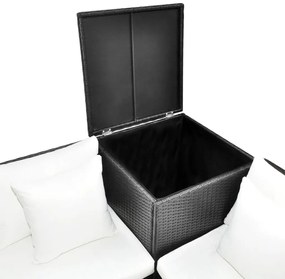 4 pcs conjunto lounge de jardim c/ almofadões vime PE preto