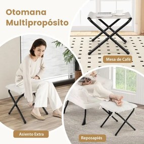 Poltrona com pufe moderna com apoio de pés rebatível Apoio de cabeça rebatível Almofada de apoio de braços Cadeira estofada para sala de estar Quarto