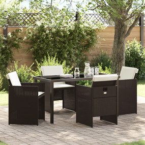 Conjunto de Jantar de 5 Peças com Almofadas Rattan Poliéster Castanho