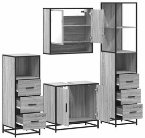 4 pcs Conjunto móveis casa de banho madeira proc. cinza sonoma