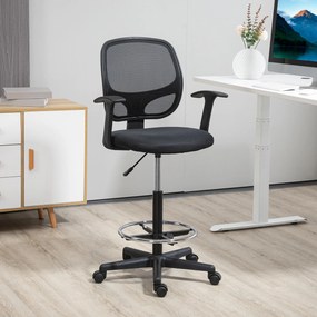 Cadeira de escritório ergonómica, apoio para os pés, encosto em malha, altura ajustável, 60 x 56 x 110–132 cm, preta