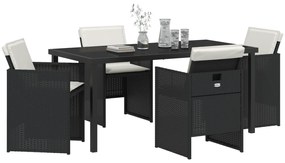 Conjunto de Jantar de Jardim de 5 Peças com Almofadas Preto Rattan Pol