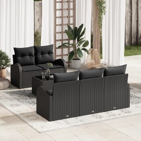 vidaXL Conjunto de Sofás de Jardim de 6 Peças com Almofadas Pretas de Vime PE