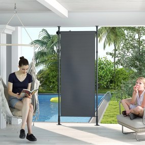 Toldo manual retrátil com suporte 120 L x 220-310 A cm, comprimento ajustável, manivela, instalação sem perfuração, metal de alumínio, poliéster cinze