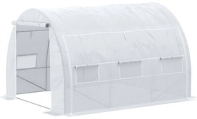 Outsunny Estufa Tipo Túnel 3x3x2m Estufa de Jardim com Porta Enrolável 6 Janelas Cobertura de PE 140g/m² e Metal Galvanizado para Cultivos de Plantas Verduras Branco