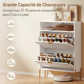 Sapateira com capacidade para 16 pares 80 (L) x 23,7 (P) x 110 (A) cm, armário estreito com 2 gavetas rebatíveis e um compartimento aberto, branco
