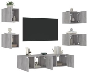vidaXL 6 pcs móveis parede p/ TV c/ LEDs deriv. madeira cinza sonoma