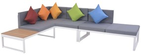 5 pcs conjunto lounge p/ jardim com almofadas alumínio e WPC