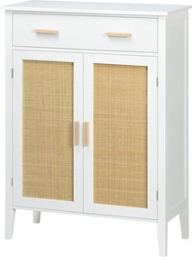 Sapateira com 2 portas com efeito de vime e gaveta, 80 x 35 x 110 cm, branco