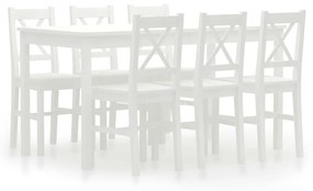 7 pcs conjunto de jantar em madeira de pinho branco
