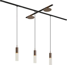 Sistema de calhas de iluminação moderno preto com 3 candeeiros suspensos e 2 candeeiros de teto bronze monofásico - Iconic Lloyd Pulley