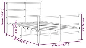 Estrutura de cama com cabeceira e pés 120x200 cm metal preto