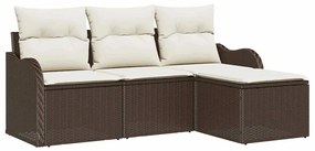 Conjunto de Sofá de Jardim com 4 Peças e Almofadas Marrons em Rattan S