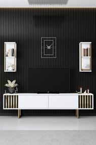 Móvel de TV "Gold" com 2 Prateleiras de Parede – Branco e Dourado - 18