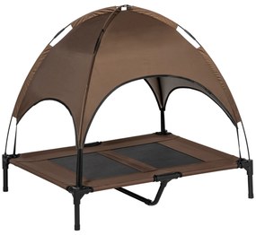 PawHut Cama Elevada Pets Toldo Removível Portátil Verão Fresco Tecido Respirável Confortável 92x76x90cm Marrom | Aosom Portugal