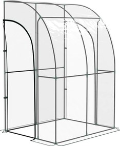 Outsunny Estufa Encostada de Jardim 2 Portas Enroláveis 143x118x212 cm Aço e Pvc Transparente | Aosom Portugal