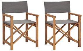Cadeiras de realizador dobráveis 2 pcs teca maciça cinzento
