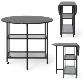 Mesa de cozinha redonda, mesa de jantar moderna com tampo de aba rebatível - branca