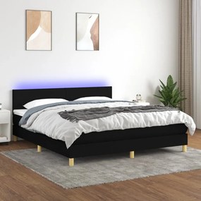 Cama box spring c/ colchão e LED 180x200 cm tecido preto