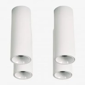 Pack De 4 Apliques De Teto Led De Superfície Redondos Ø5,7 Cm Para Exterior Em Alumínio Luisiana Branco & Branco 3000k & 6 W & 23º - Sklum