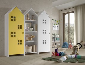 Conjunto 2 armarios Guarda Roupa infantil + estante infantil coleção CASAMI Branca e Amarelo