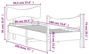 Cama sem colchão 90x190 cm madeira de pinho maciça branco