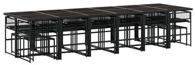 17 pcs conjunto de jantar p/ jardim c/ almofadões vime PE preto