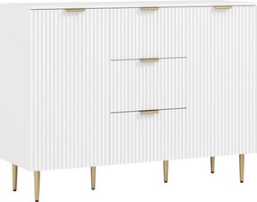 HOMCOM Buffet móvel de cozinha para arrumação com 3 gavetas, prateleiras ajustáveis, armários com portas caneladas, 120 x 40 x 90 cm, branco | Aosom Portugal