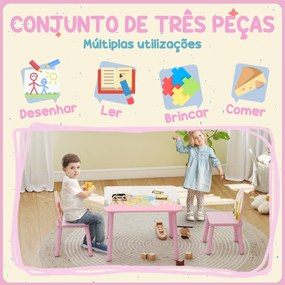 Mesa e Cadeiras para Crianças com Estampados de Animais para Meninos e Meninas de 3-8 Anos para Casa Escola Infantil Rosa