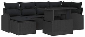 Conjunto de Sofá de Jardim vidaXL com 7 Peças e Almofadas Preto Rattan