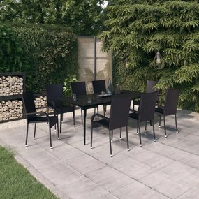 vidaXL 9 pcs conjunto de jantar para jardim preto
