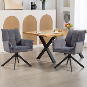 Conjunto de 2 Cadeiras de Refeição Giratórias 360° (MESA NÃO INCLUÍDA) Estofado Estofamento em Veludo Pés em Aço 63x64x85 cm Cinza