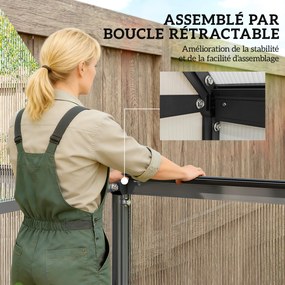 Estufa de jardim em alumínio e policarbonato, com janela ajustável e porta de batente resistente às intempéries e transparente