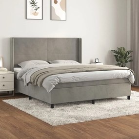 vidaXL Cama com molas/colchão 160x200 cm veludo cinzento-claro