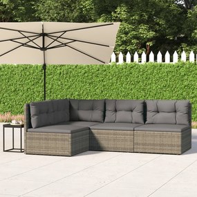 vidaXL 4 pcs conjunto lounge de jardim c/ almofadões vime PE cinzento
