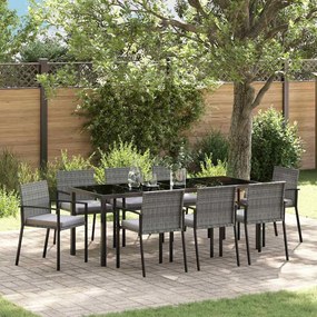 vidaXL Conjunto de Jantar de Jardim 9 Peças Cinza Rattan Poliéster