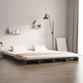 Cama de paletes king 150x200 cm pinho maciço cinzento