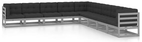9pcs conjunto lounge de jardim c/ almofadões pinho maciço cinza