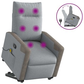 vidaXL Poltrona reclinável massagens tecido cinzento-claro