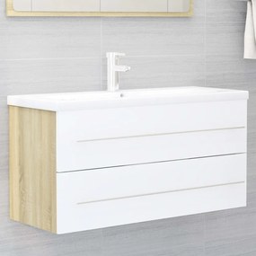 vidaXL Armário lavatório + lavatório embutido contrap. branco e sonoma