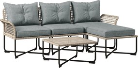 Outsunny Conjunto de Jardim em Vime Sintético Conjunto de Móveis de Exterior com Sofá de 4 Módulos 1 Mesa de Centro e Almofadas Cinza | Aosom Portugal