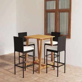 vidaXL 5 pcs conjunto de bar p/ jardim com almofadões preto