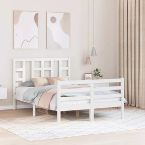 Estrutura de cama de casal c/ cabeceira madeira maciça branco