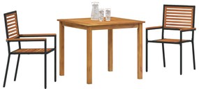 Conjunto de Jantar para Jardim vidaXL de 3 Peças Preto Rattan Acácia