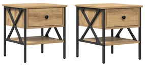 Mesas de Cabeceira 2 pcs Carvalho Artesanal 40x42x45 cm Madeira de Eng