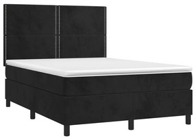 Cama box spring c/ colchão/LED 140x190 cm veludo preto
