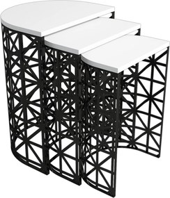 Conjunto de Mesas de Apoio Stil Metal Ferforje – Branco/Preto – 46x62x