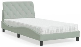 vidaXL Cama com colchão 100x200 cm veludo cinzento-claro